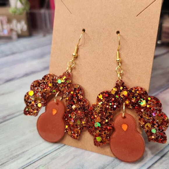 Glitter Turkey Earrings- Thanksgiving Earrings - Picture 7 of 9